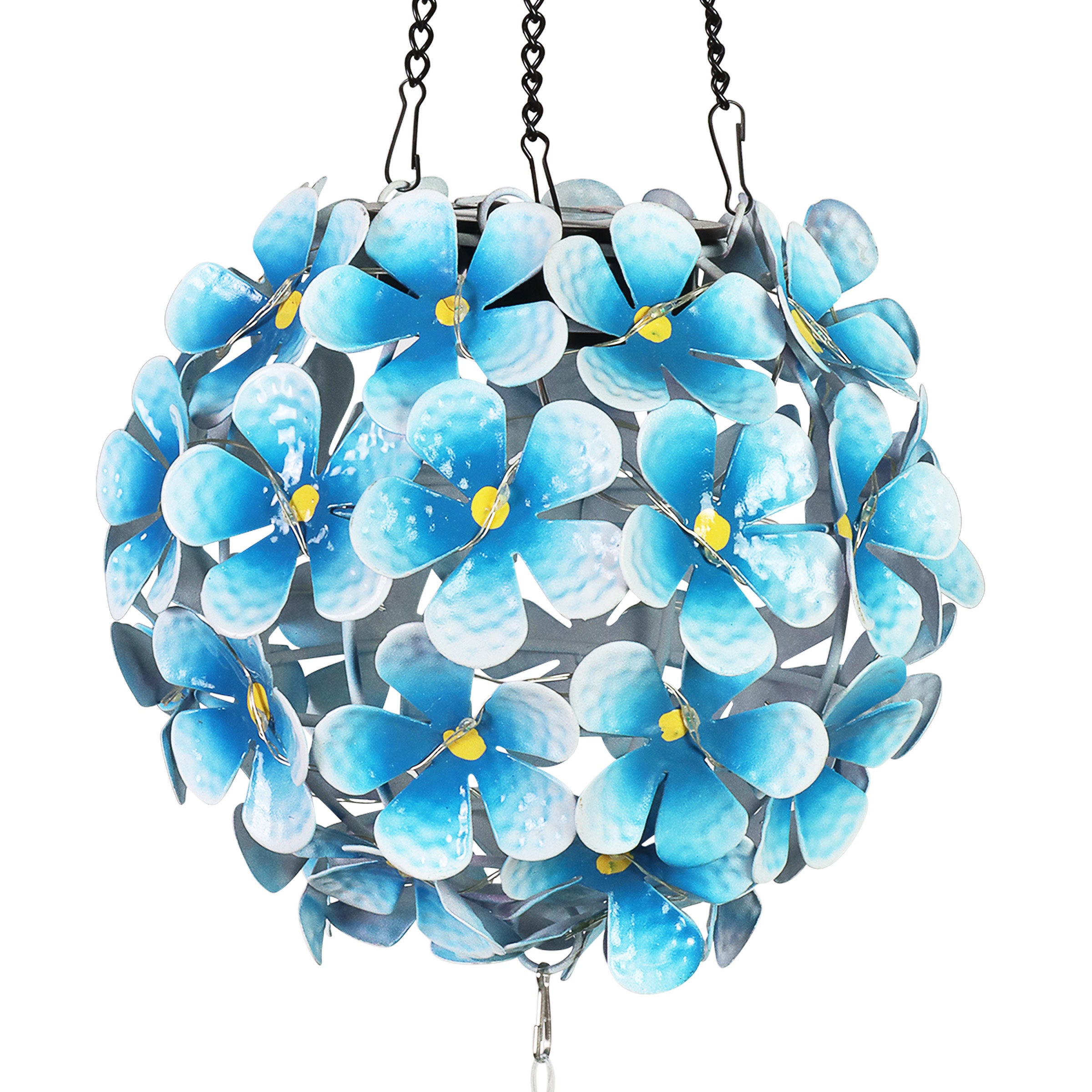 Solar Hanging Turquoise Hydrangea Flower Ball Wind Chime with Thirty-Eight LED Lights
