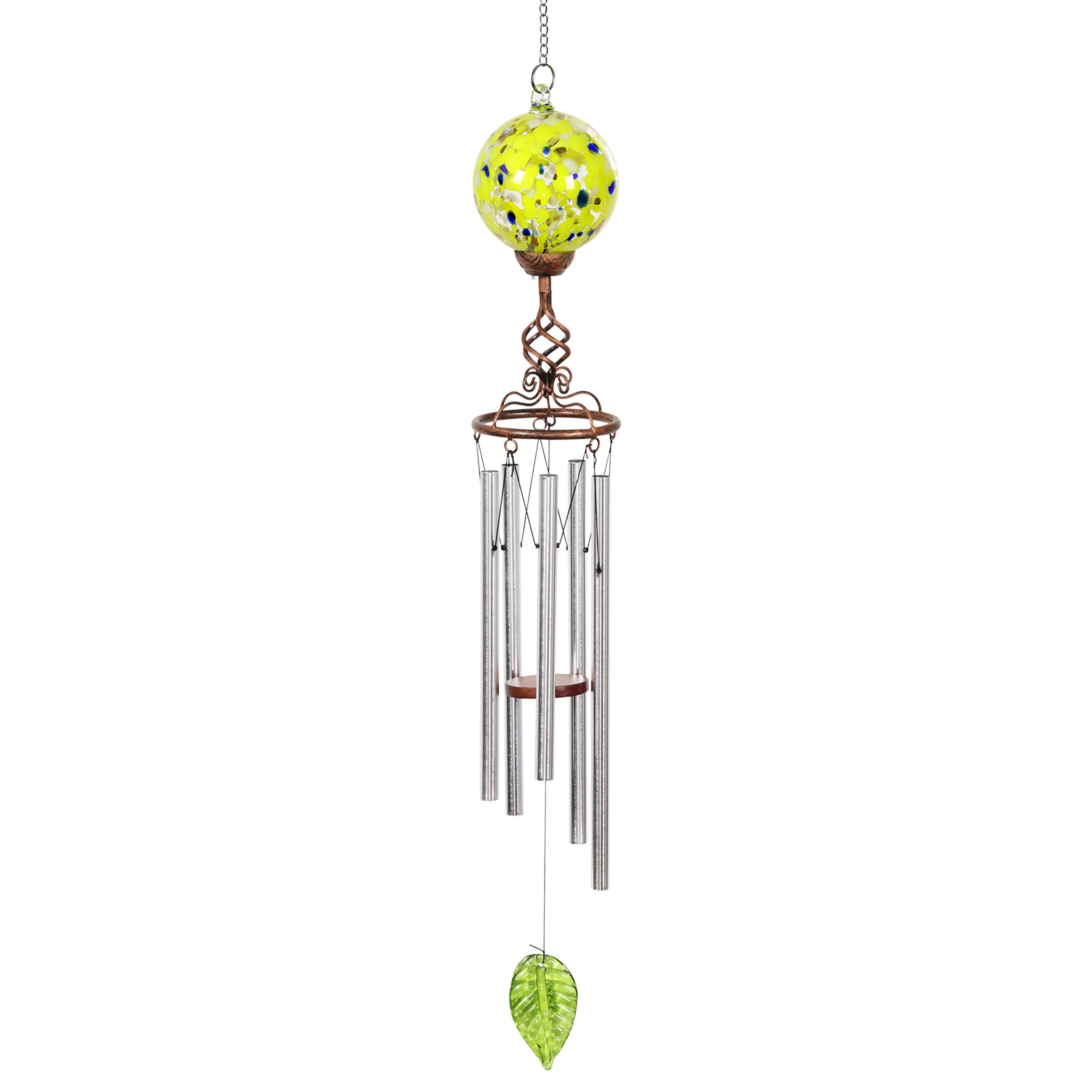 Solar Green Glass Ball Wind Chime with Metal Finial - Thumbnail 5