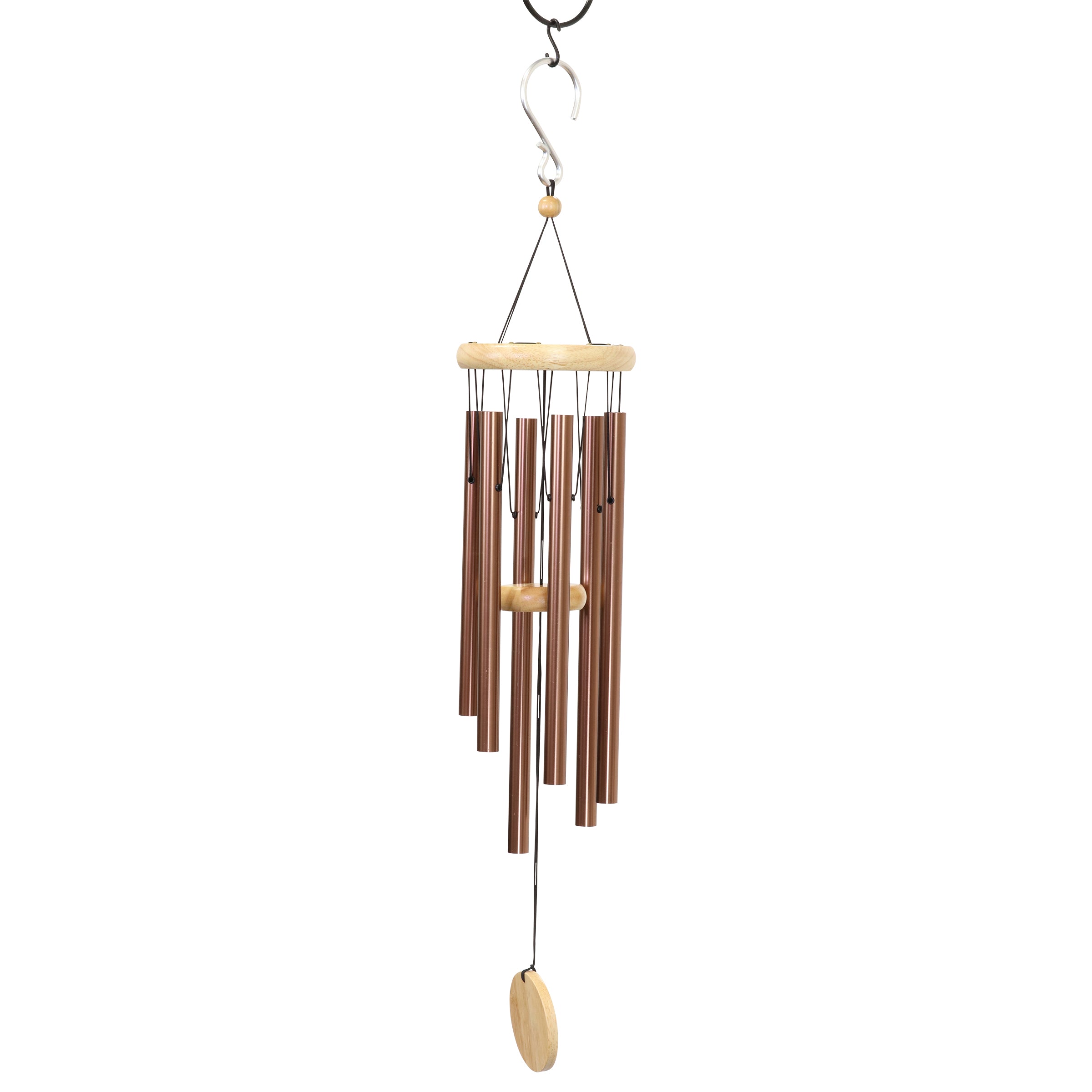 Hand Tuned Bronze Metal Chime with Natural Wood Top and Charm - Thumbnail 2