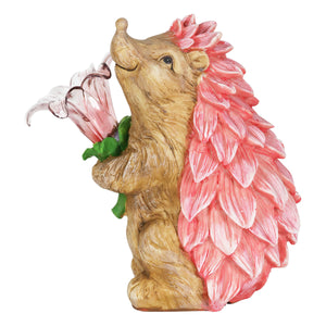 Solar Pink Hedgehog With LED Flower Statue, 9 Inch | Shop Garden Decor by Exhart