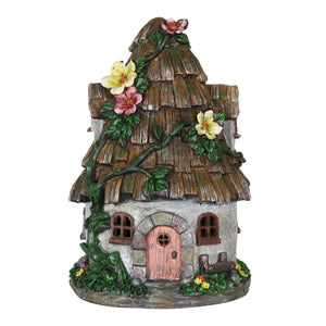Solar Wood Shingle Roof Fairy House Garden Statue, 10 by 15 Inches | Shop Garden Decor by Exhart