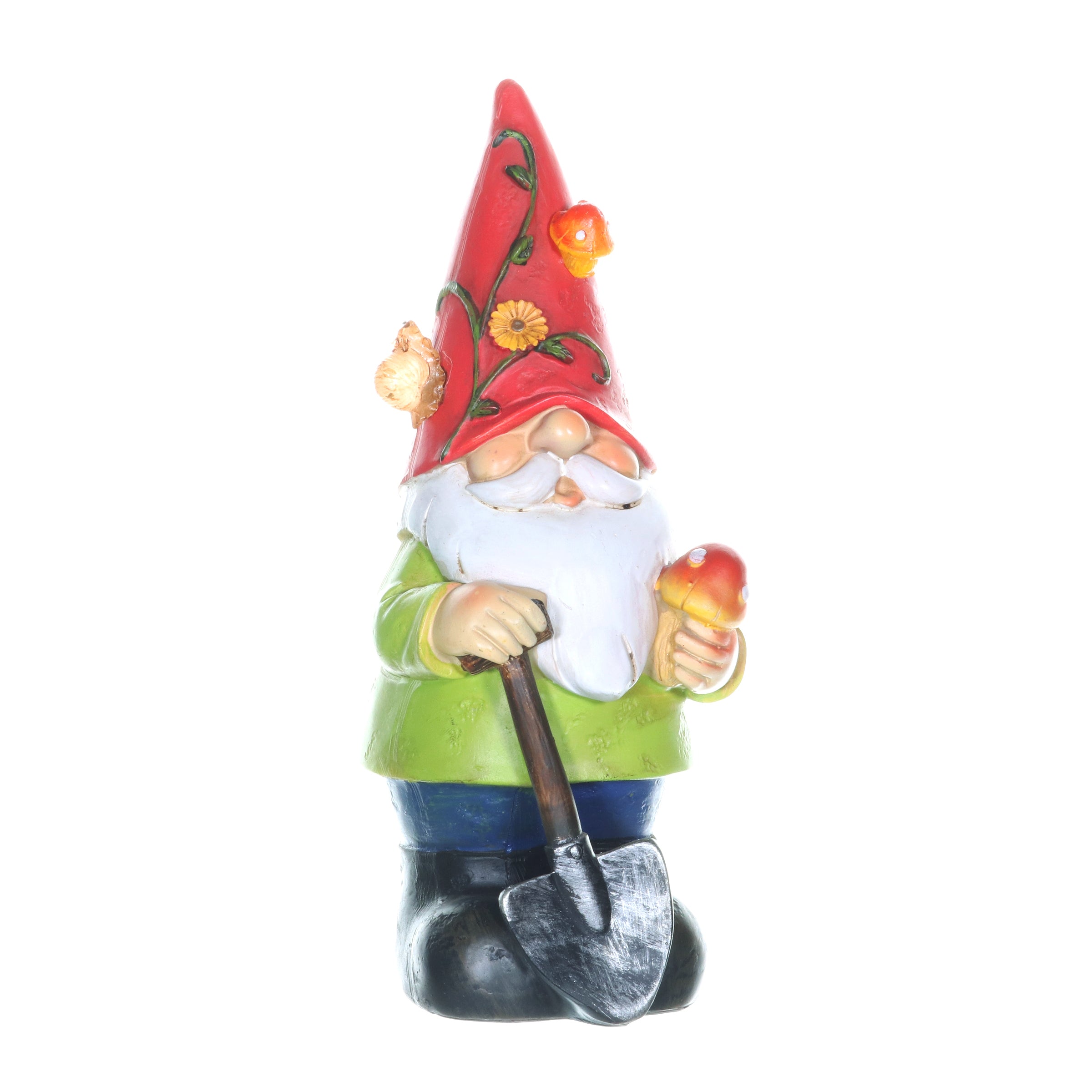 Solar Red Hat Roy Garden Gnome Statue with Shovel, 10 Inch | Shop Garden Decor by Exhart