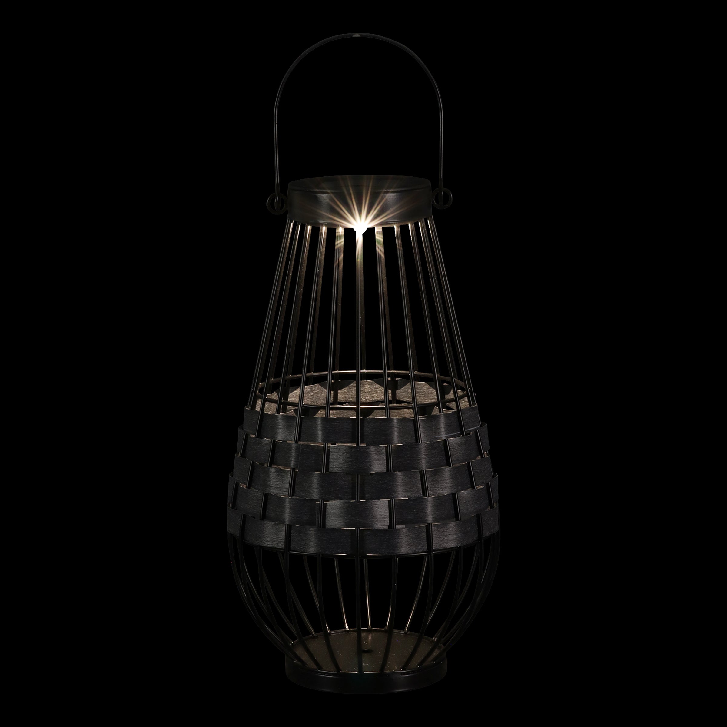 Solar Black Metal and Grey Plastic Rattan Lantern - Thumbnail 5