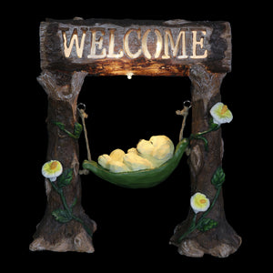 Solar Dog in a Welcome Hammock Hand Painted Garden Statuary, 9.5 by 10.5 Inches | Shop Garden Decor by Exhart