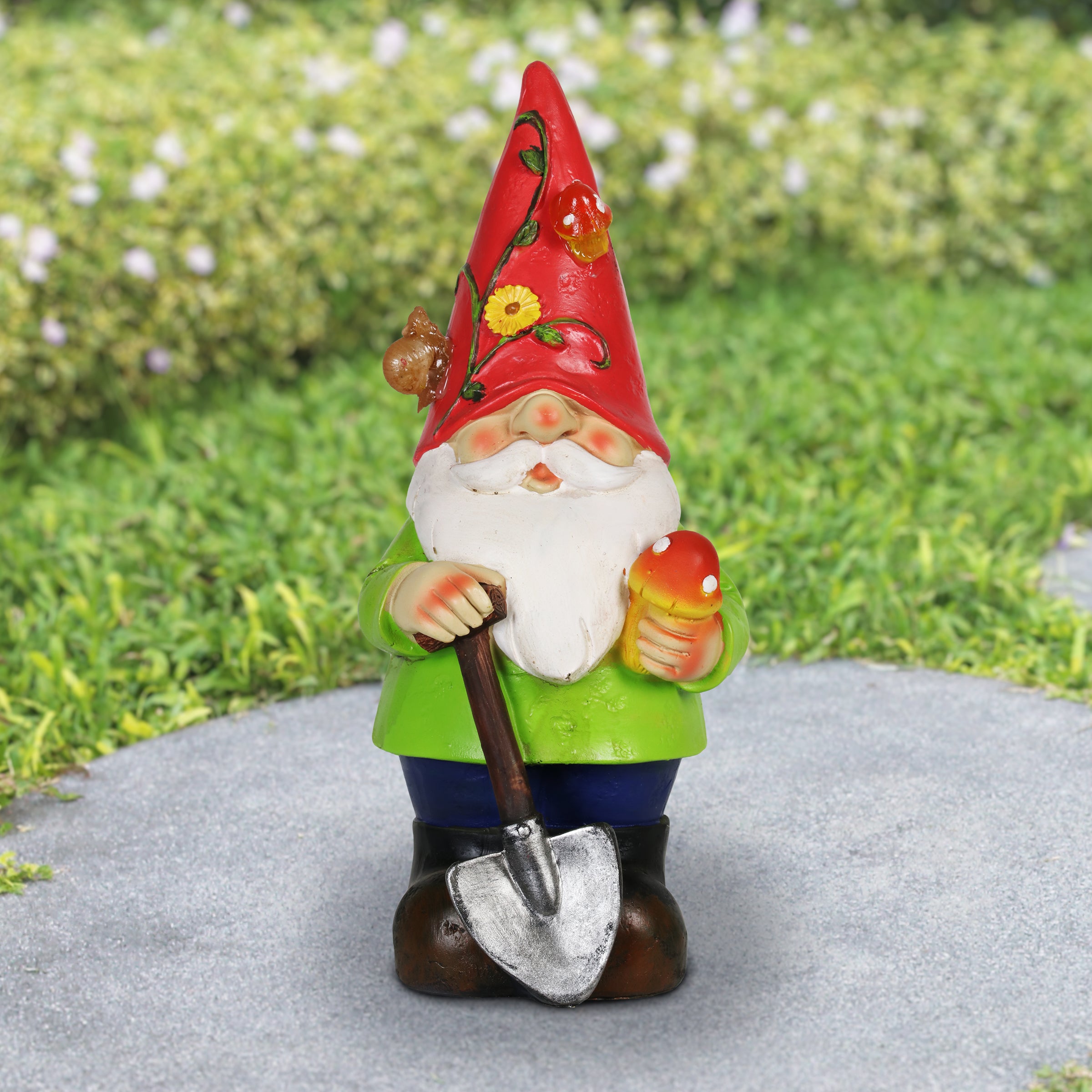 Solar Red Hat Roy Garden Gnome Statue with Shovel, 10 Inch | Shop Garden Decor by Exhart