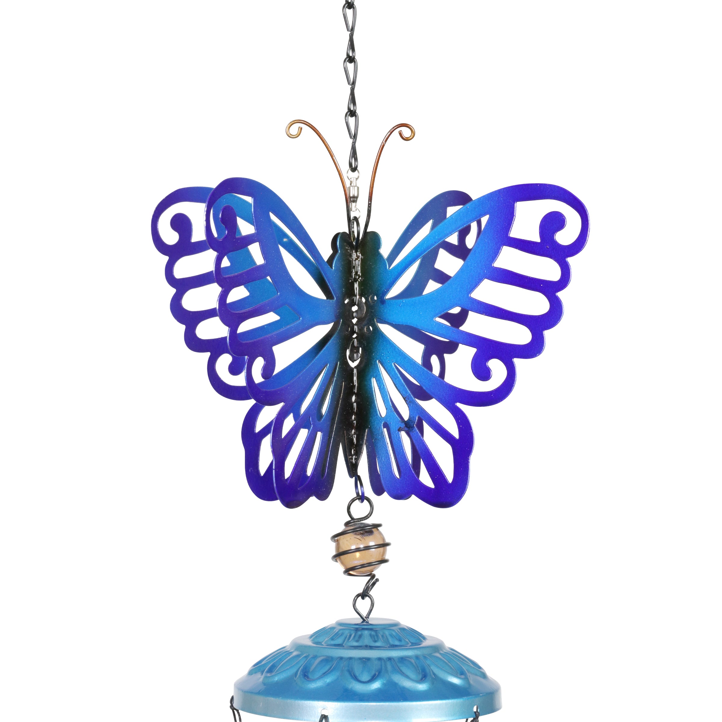 Spinning Blue Metal Butterfly Wind Chime - Thumbnail 2
