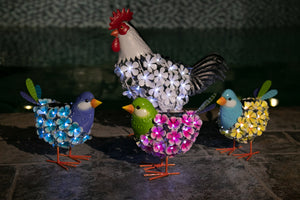 Solar Yellow Metal Song Bird with 38 LEDs in a Flower Body Garden Statue, 6 by 7.5 Inches | Shop Garden Decor by Exhart