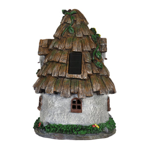 Solar Wood Shingle Roof Fairy House Garden Statue, 10 by 15 Inches | Shop Garden Decor by Exhart