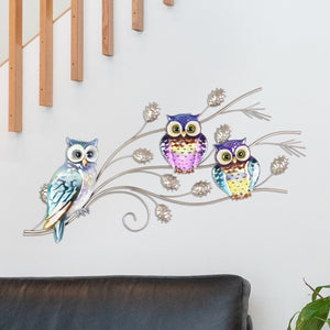 Three Owl Family Metal Wall Art, 28 by 11.5 Inches | Shop Garden Decor by Exhart