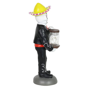 Day of the Dead Man with LED Sparkle Light Jar and Battery Powered Automatic Timer, 14 Inches tall | Exhart