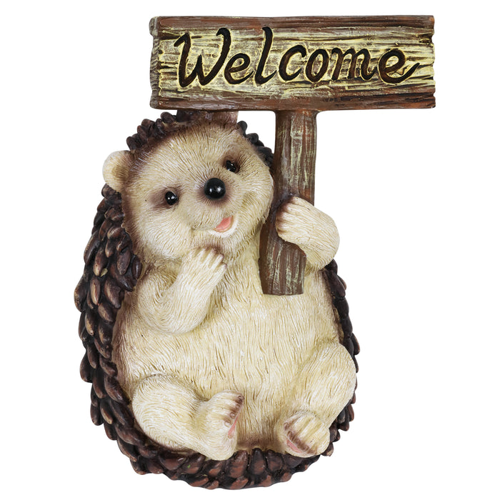 Welcome Sign Hedgehog Statue, 8 Inch