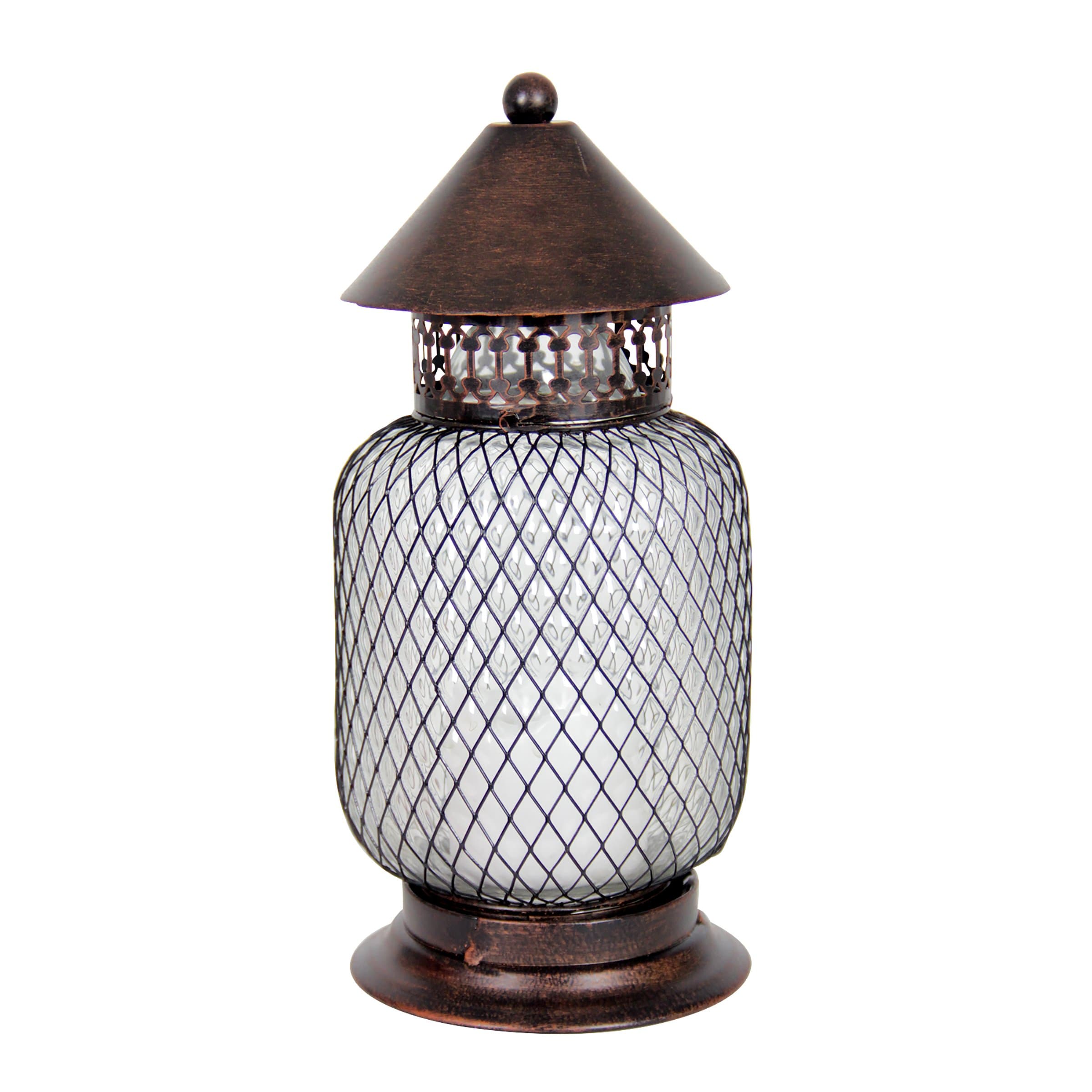 10 inch Battery Powered Bronze Lantern with LED Candle