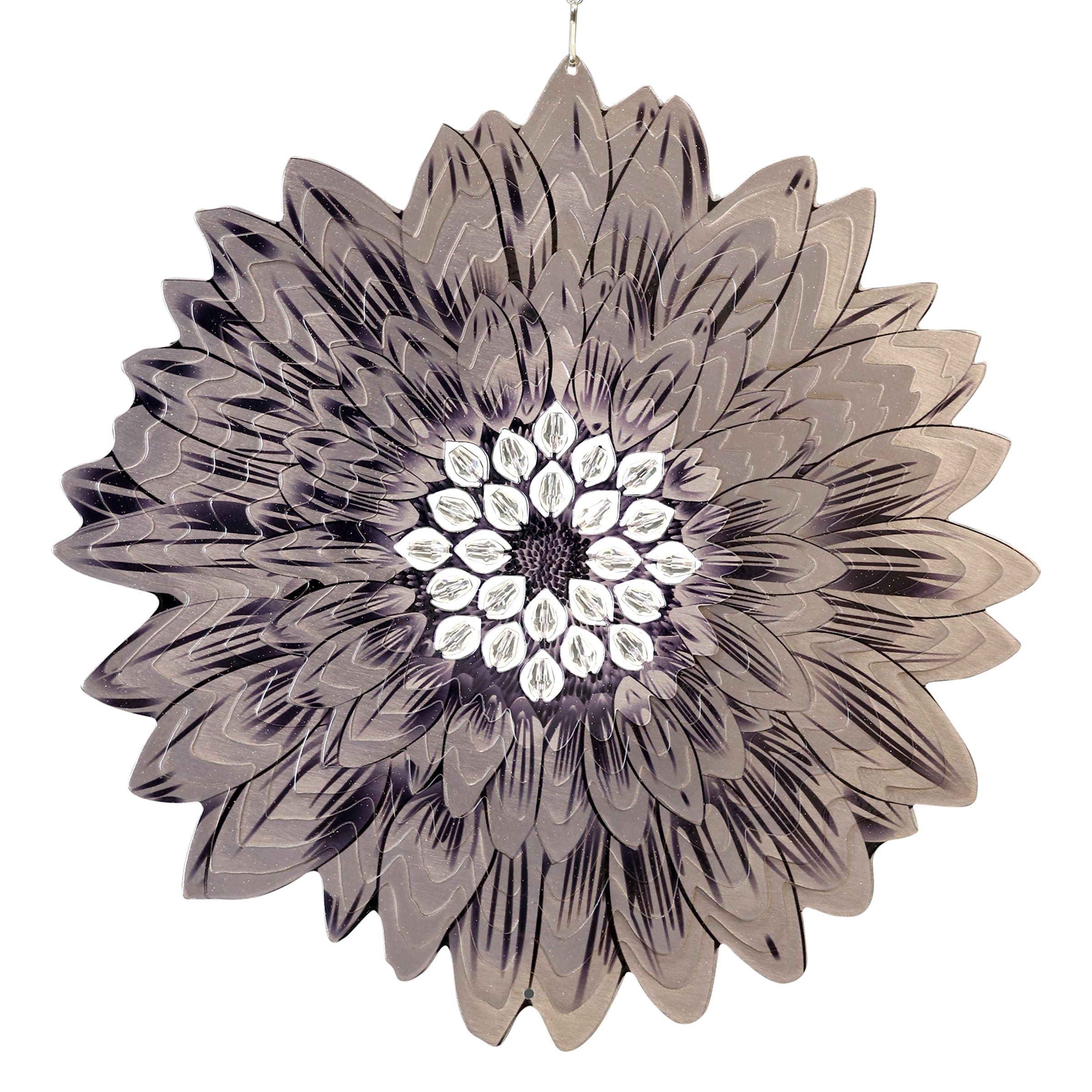 Silver Sunflower 3D Laser Cut Hanging Garden Spinner with Beads - Thumbnail 3