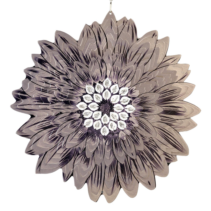 Silver Sunflower 3D Laser Cut Hanging Garden Spinner with Beads, 12 Inch