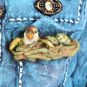 Hand Painted Blue Jean Jacket with Birds Resin Planter, 14.5 by 11.5 Inches | Shop Garden Decor by Exhart