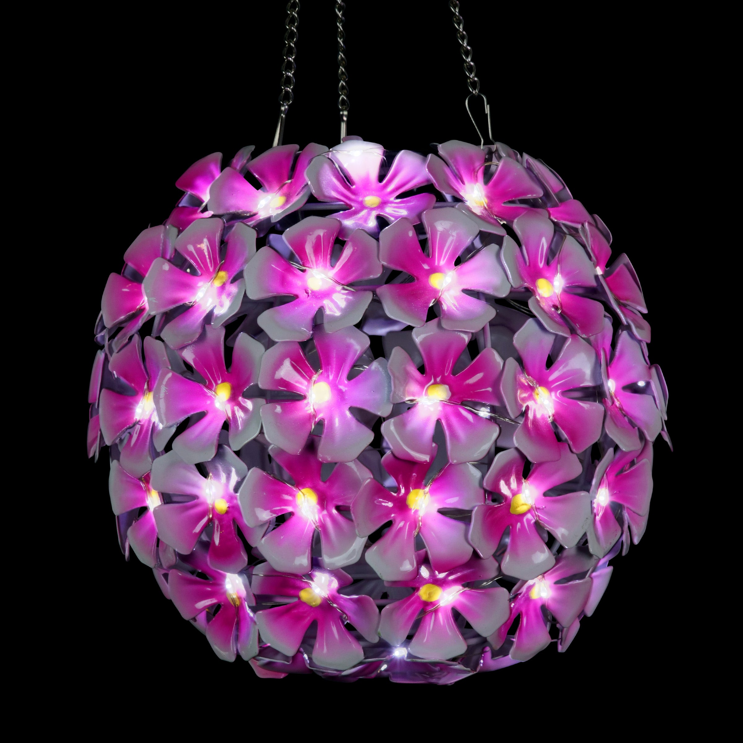 Solar Hanging Hydrangea Flower Ball Garden Décor in Pink - Thumbnail 3