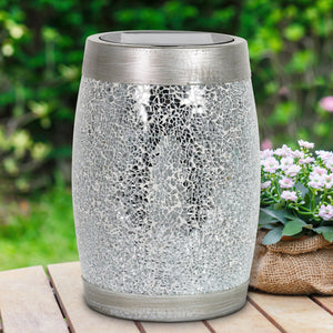 Solar Silver Glass and Resin Tabletop Lantern, 10 Inch | Shop Garden Decor by Exhart