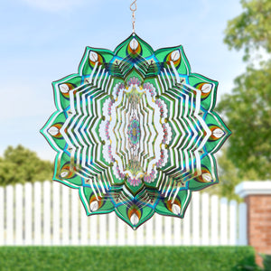 Laser Cut Green Metal Hanging Garden Spinner with Beaded Details, 12 Inch | Shop Garden Decor by Exhart