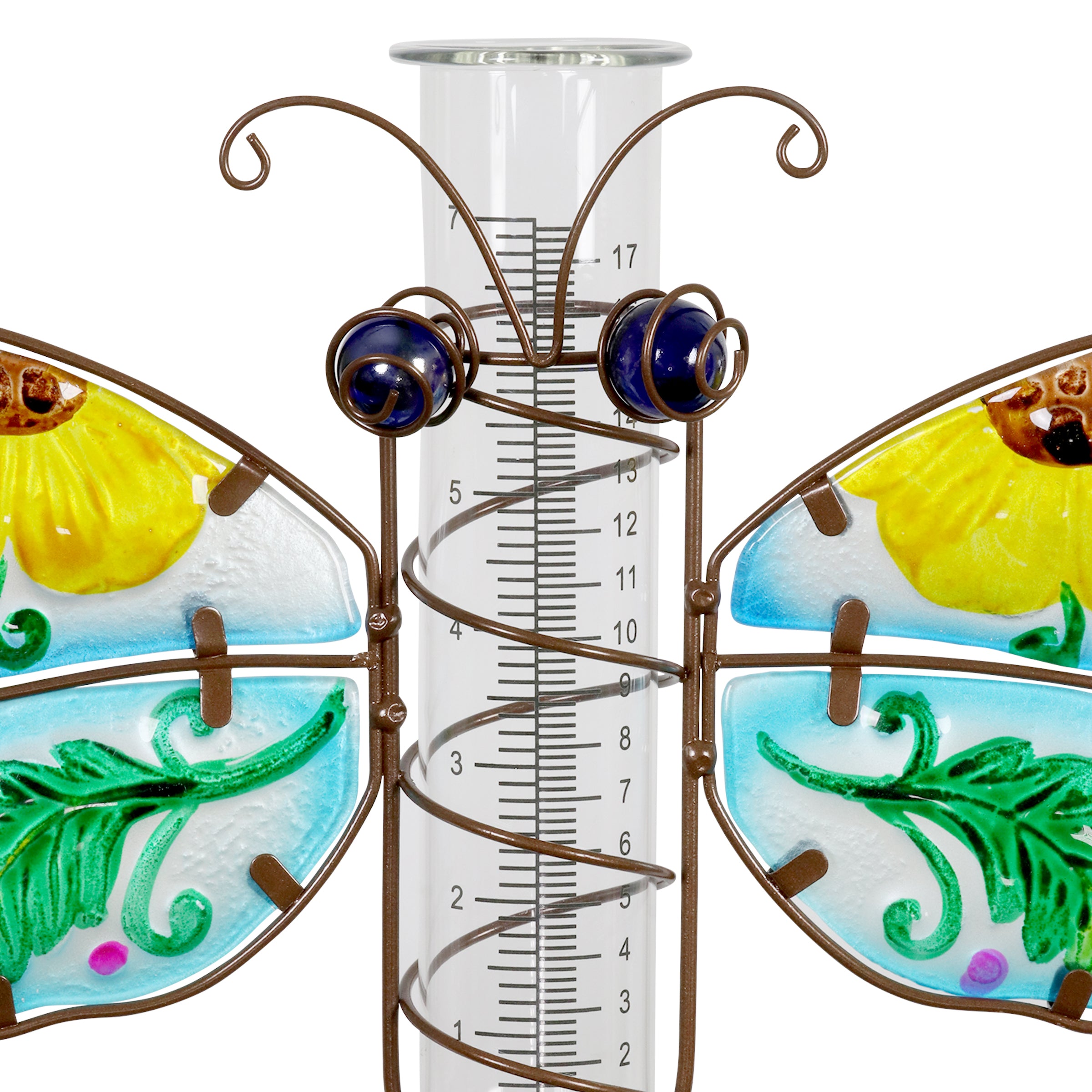 Butterfly Rain Gauge Garden Stake Hand Painted in Blue - Thumbnail 2