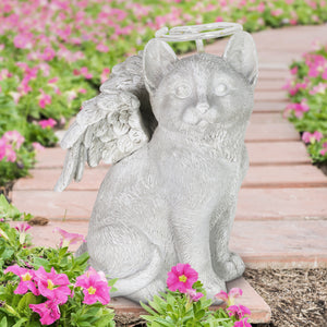 Solar Halo Cat with Angel Wings Memorial Statue, 10 Inches | Shop Garden Decor by Exhart