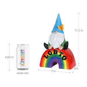 Gnome on a Glowing LGBTQ Rainbow Statuary with Automatic Timer, 7 by 11.5 Inches | Shop Garden Decor by Exhart