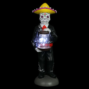 Day of the Dead Man with LED Sparkle Light Jar and Battery Powered Automatic Timer, 14 Inches tall | Exhart