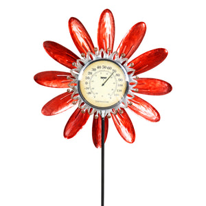Spinning Red Metal Flower Thermometer Garden Stake, 17.5 by 50 Inches | Shop Garden Decor by Exhart