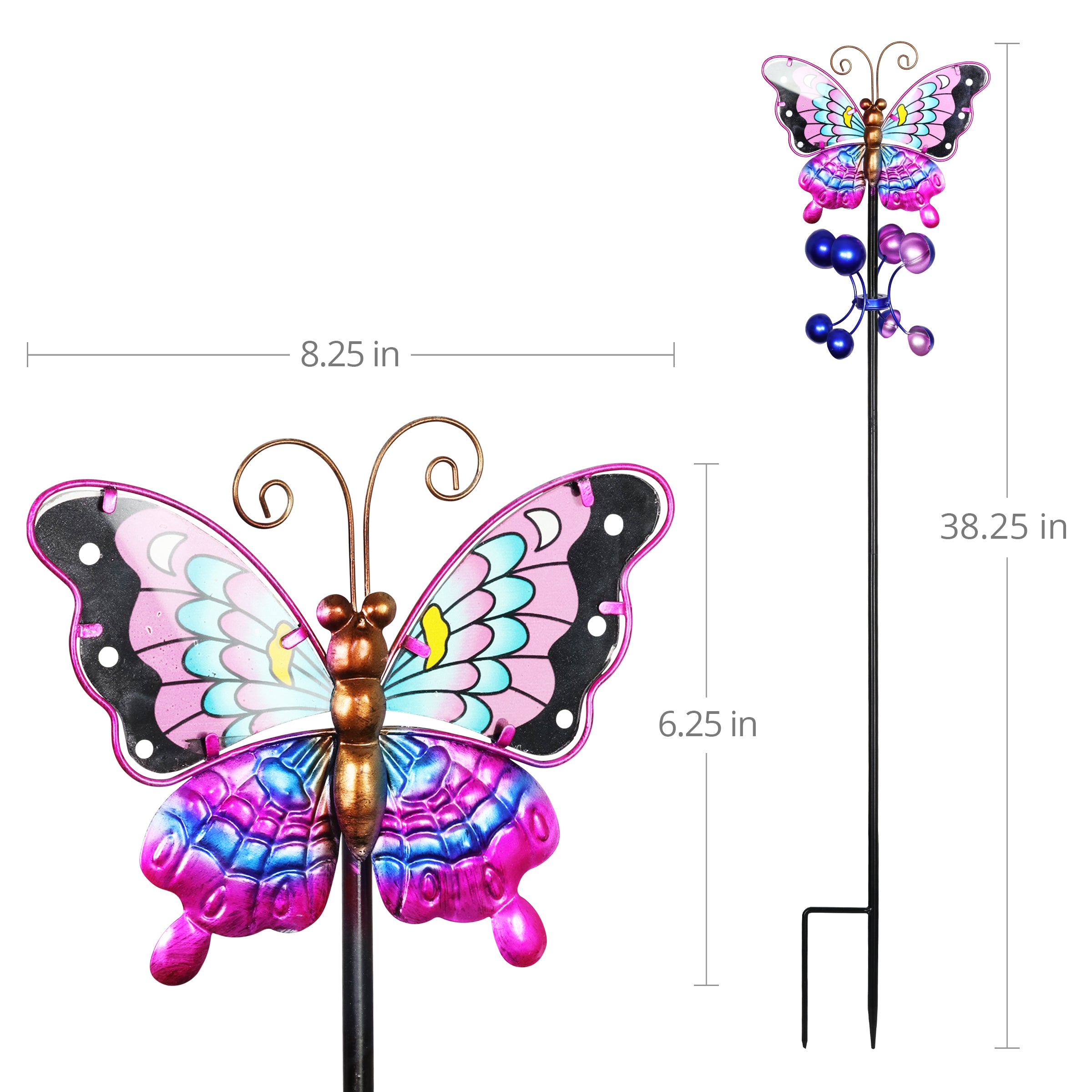 Hand Painted Butterfly Wind Spinner Garden Stake - Thumbnail 5