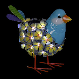 Solar Yellow Metal Song Bird with 38 LEDs in a Flower Body Garden Statue, 6 by 7.5 Inches | Shop Garden Decor by Exhart