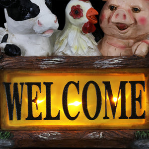 Solar Farm Animal Welcome Sign Garden Statue, 11 by 10 Inches | Shop Garden Decor by Exhart