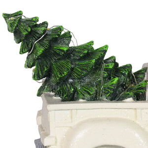 Vintage White Holiday Truck Driven by Santa with a Christmas Tree Statuary on a Battery Powered Timer, 12 x 6  Inches | Exhart
