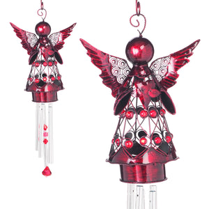Red Angel Metal Wind Chime, 18 by 8 Inches