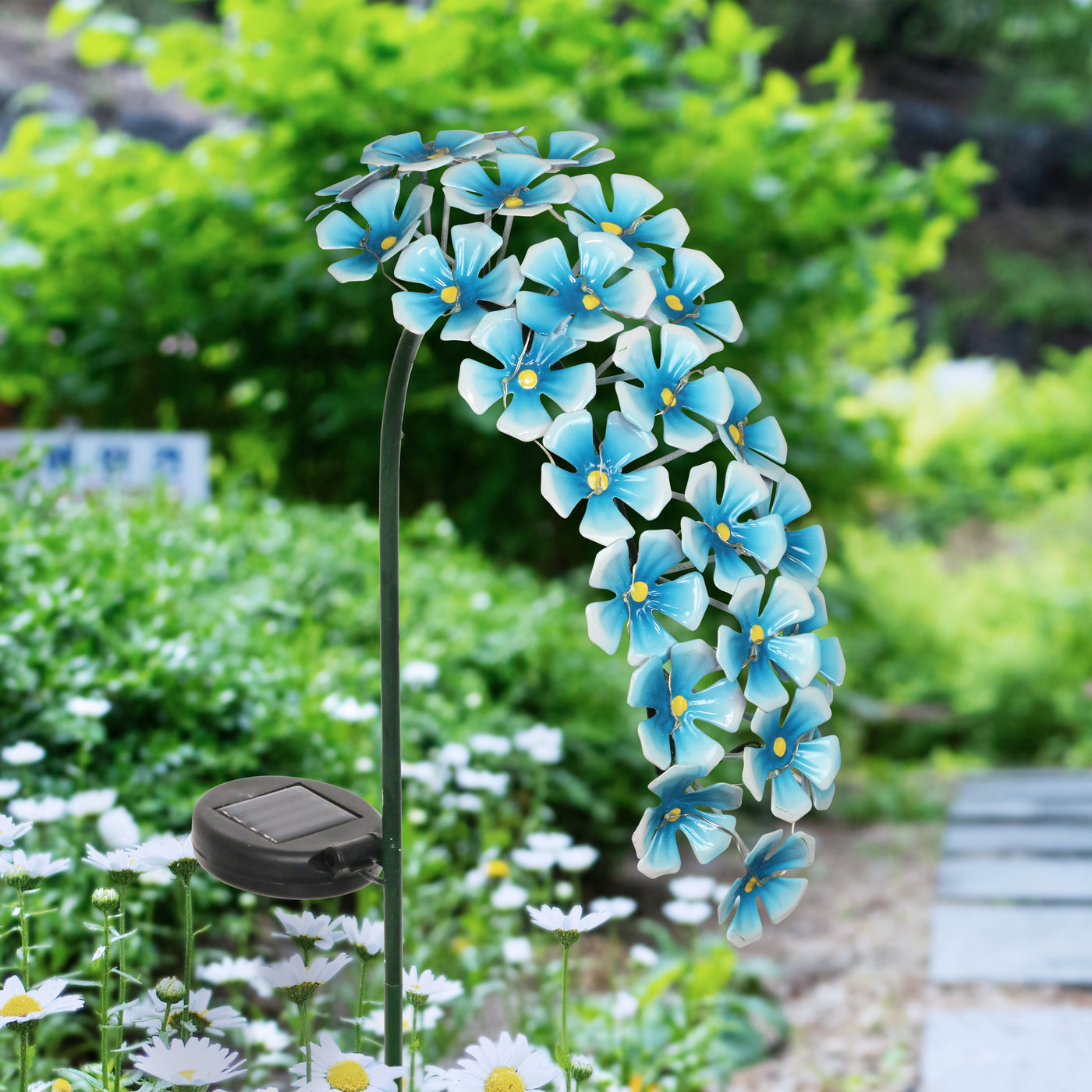 hanging plant stake Solar Metal Hanging Flower Garden Stake in Turquoise with Twenty Four LED lights, 11 by 28 Inches