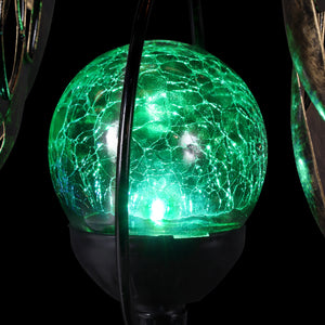 Solar Double Windmill Wind Spinner Garden Stake in a Bronze Finish with Crackle Glass Details, 7 by 43 Inches | Exhart