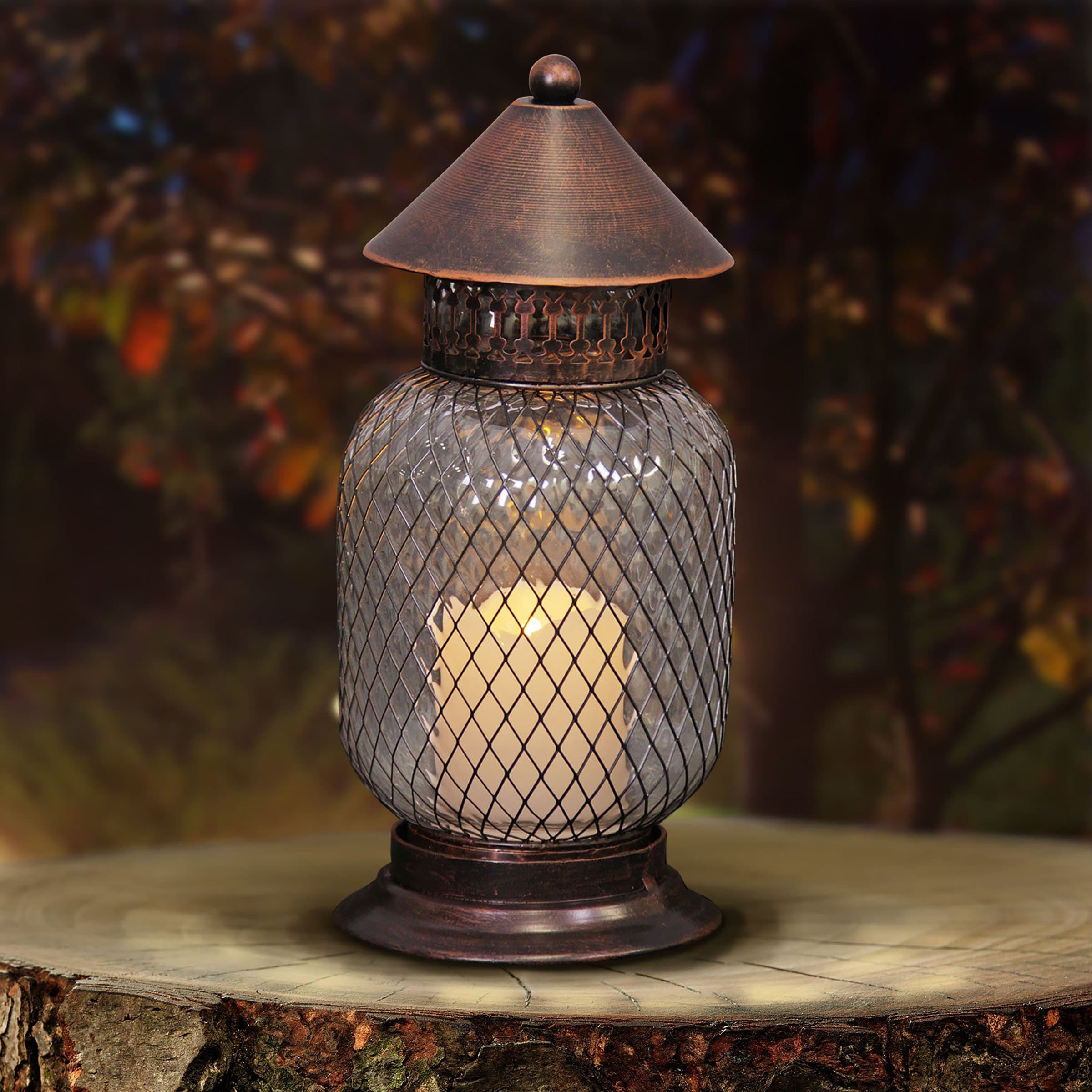 10 inch Battery Powered Bronze Lantern with LED Candle - Thumbnail 3