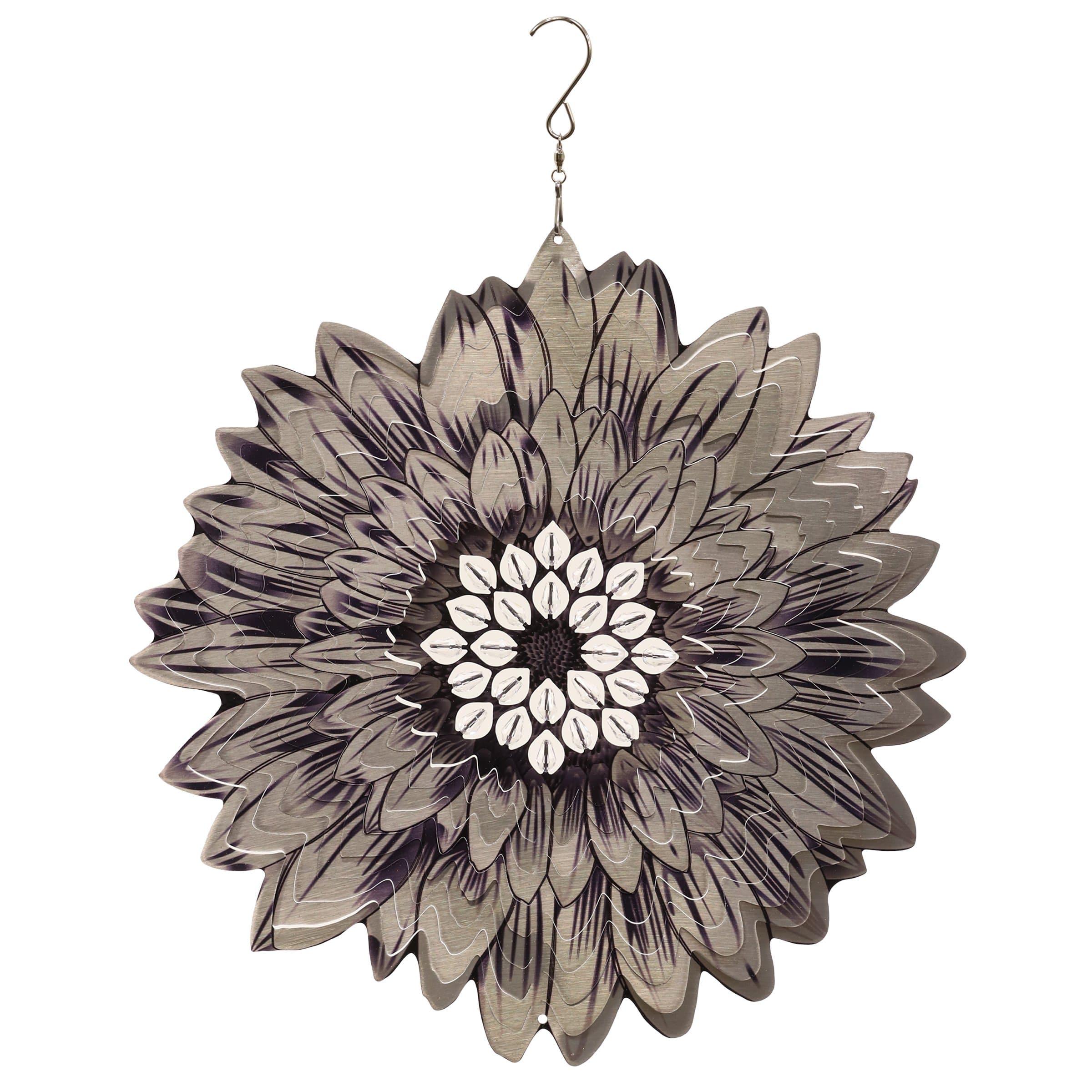 Silver Sunflower 3D Laser Cut Hanging Garden Spinner with Beads - Thumbnail 2