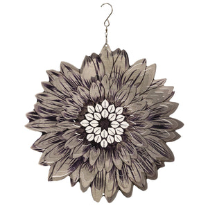 Silver Sunflower 3D Laser Cut Hanging Garden Spinner with Beads, 12 Inch