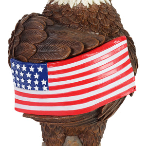 Solar Hand Painted Bald Eagle Garden Statue with Illuminating USA Flag, 7.5 by 12 Inches | Shop Garden Decor by Exhart