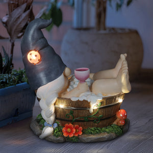Good Time Bubble Bath Betty Gnome in a Tub Garden Statue with LED lights on a Battery Operated Timer, 7.5 by 7.5 Inches | Exhart