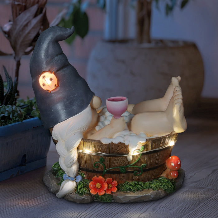 Good Time Bubble Bath Betty Gnome in a Tub Garden Statue with LED lights on a Battery Operated Timer, 7.5 by 7.5 Inches