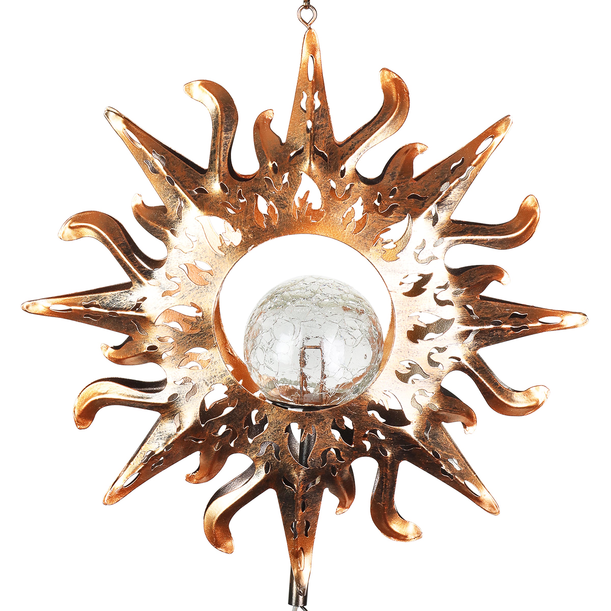 Solar Bronze Metal Sun with Glass Crackle Ball Wind Chime - Thumbnail 4