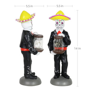 Day of the Dead Man with LED Sparkle Light Jar and Battery Powered Automatic Timer, 14 Inches tall | Exhart