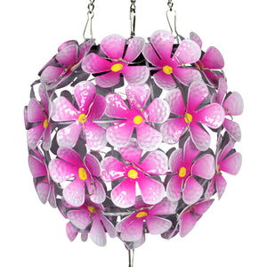 Solar Hanging Pink Hydrangea Flower Ball Wind Chime with Thirty-Eight LED Lights, 6 by 27 Inches | Shop Garden Decor by Exhart
