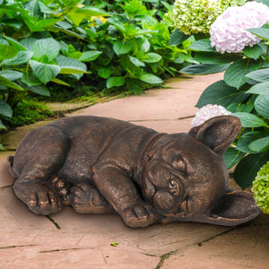 Sleeping French Bulldog Garden Statue in Bronze Look, 21 by 7 Inches | Shop Garden Decor by Exhart