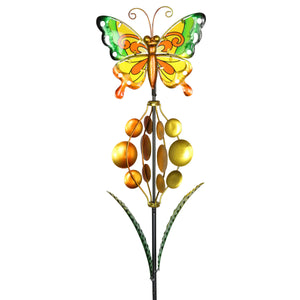 Butterfly Garden Stake Wind Spinner with Three Bubble Wind Vane, 8 by 39 Inches | Shop Garden Decor by Exhart