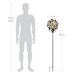 Solar Double Windmill Wind Spinner Garden Stake in a Bronze Finish with Crackle Glass Details, 7 by 43 Inches | Exhart