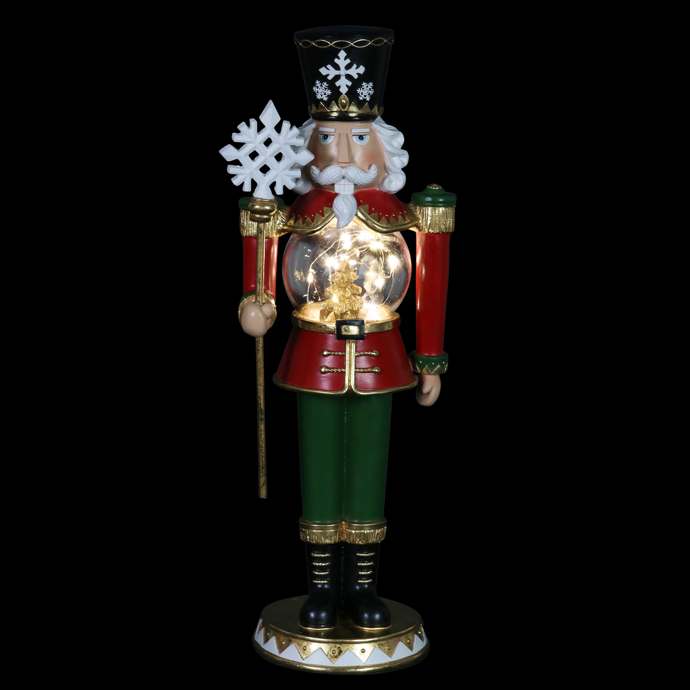Hand Painted Nutcracker Soldier with LED Christmas Tree Globe Center and Snowflake Staff - Thumbnail 4