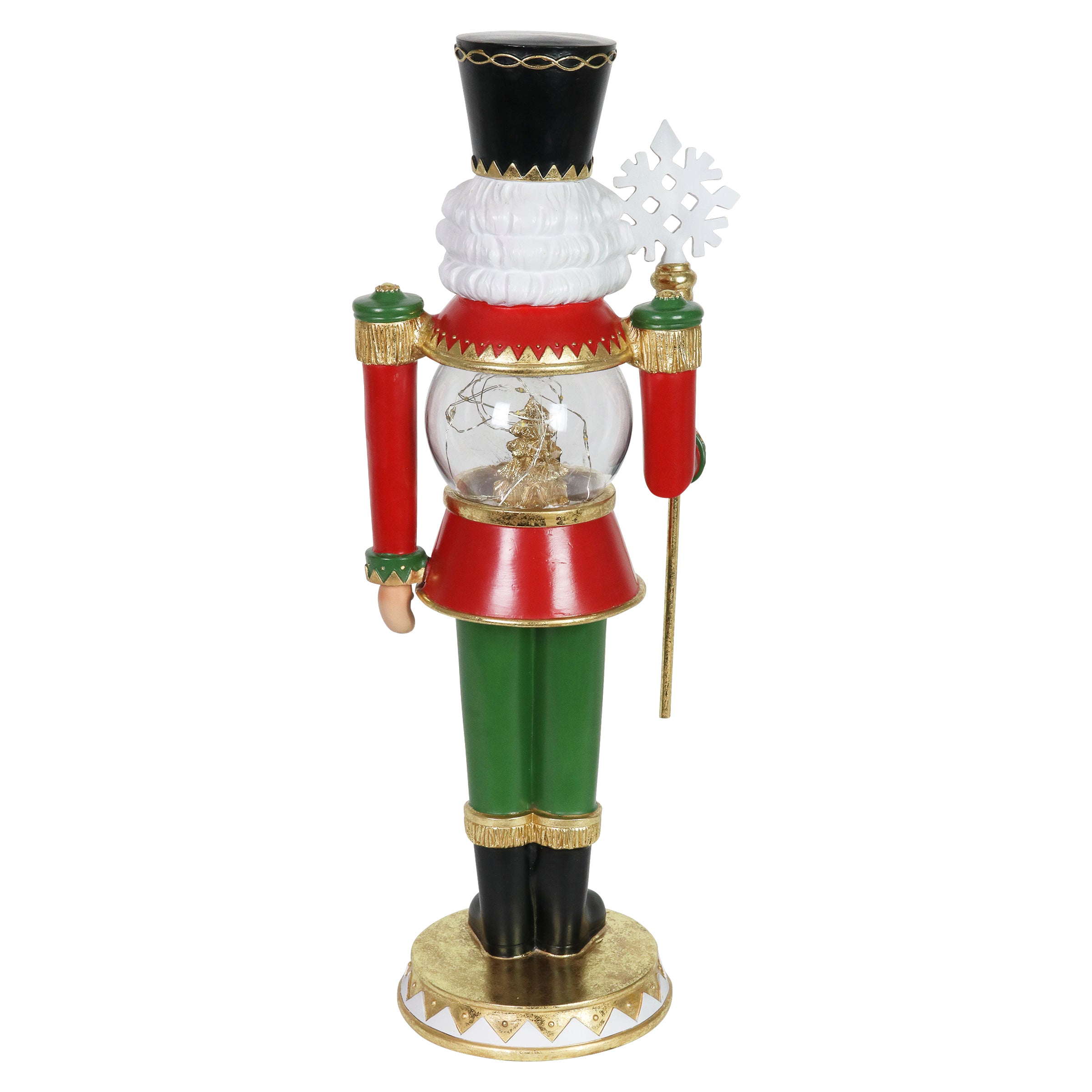 Hand Painted Nutcracker Soldier with LED Christmas Tree Globe Center and Snowflake Staff - Thumbnail 3