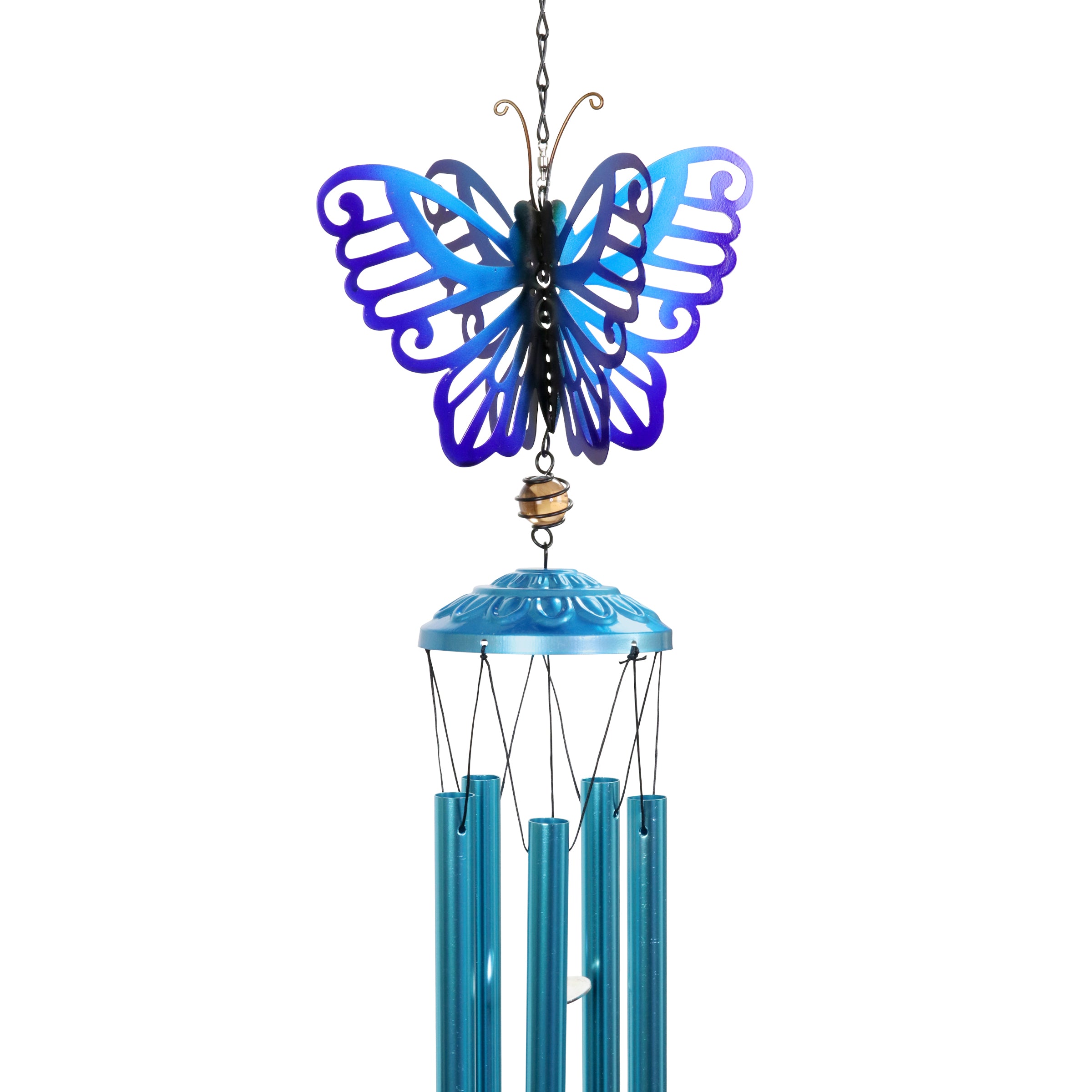 Spinning Blue Metal Butterfly Wind Chime - Thumbnail 4