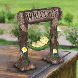 Solar Dog in a Welcome Hammock Hand Painted Garden Statuary, 9.5 by 10.5 Inches | Shop Garden Decor by Exhart